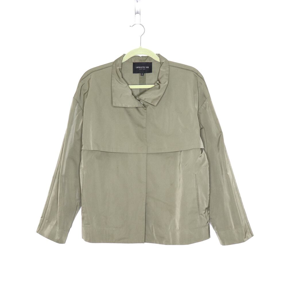 Lafayette 148 Utility-Style Jacket Army Green Oversized Snap Button-Up Women's M